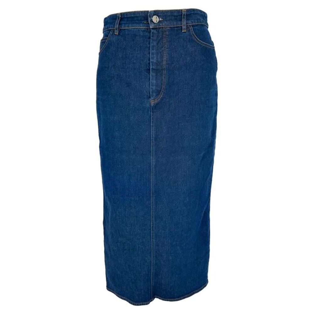 Victoria Beckham High-Rise Midi Denim Skirt in Blue Cotton